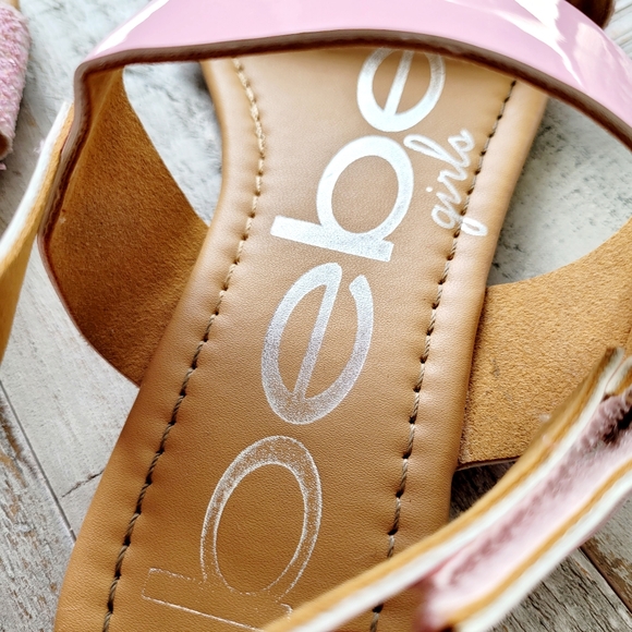 Girl's Size 4 Bebe Girls Pink Chunky Glitter Sparkle Sandals Ankle Strap - Picture 11 of 13